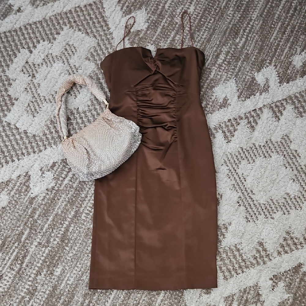 Nicole Miller Strapless Brown Dress